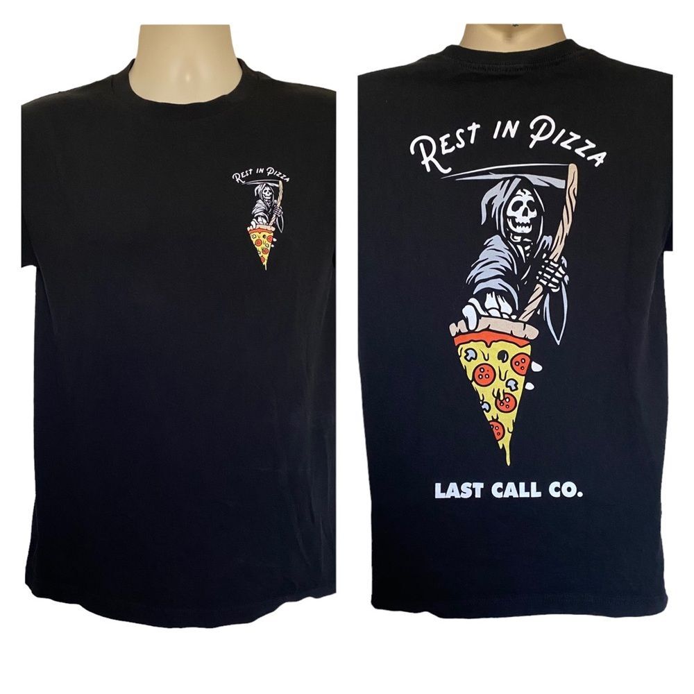 Last Call Co. Rest in Pizza Grim Reaper Tee Shirt Black Size S Halloween Pizza S